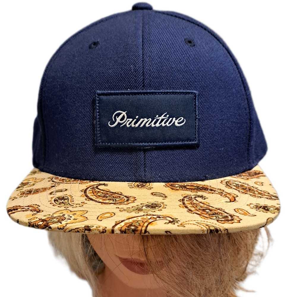 Primitive Snapback Hat Mens OS Navy Blue Tan Paisley Flat Brim Wool Blend Cap
